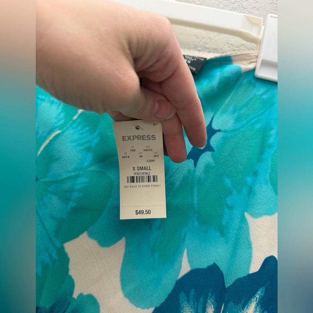 Vintage Silk Express Blue Hibiscus Midi Skirt Deadstock y2k 90s X-Small NWT - Picture 3 of 6